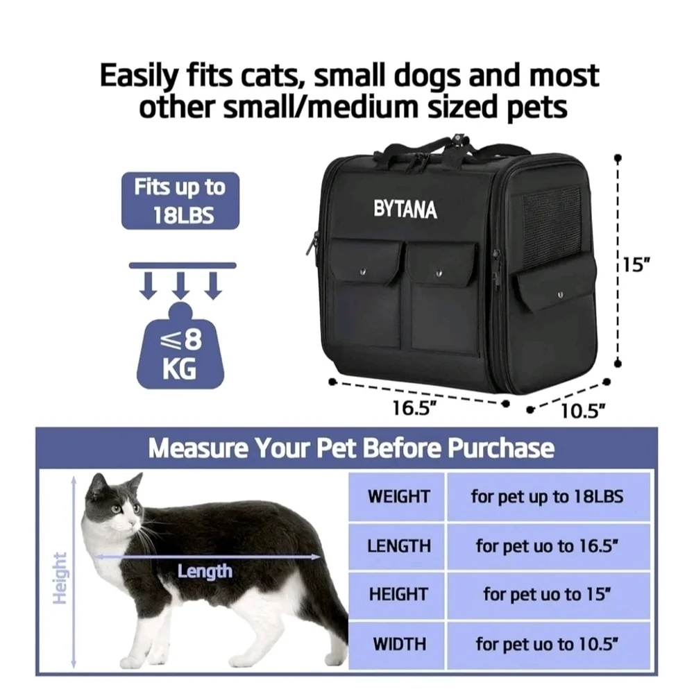 Pet Backpack Carrier for Cats and Dogs, Fits Up to 18 Lbs - Picture 4 of 8